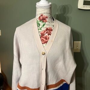 Elegant Beige Cardigan with Stripes